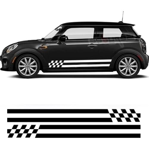 2Pcs Car Side Stripes Skirt Sticker Checkered Vinyl Decal For MINI Cooper S One R50 R52 R53 R56 R57 F55 F56 F57 JCW Accessories