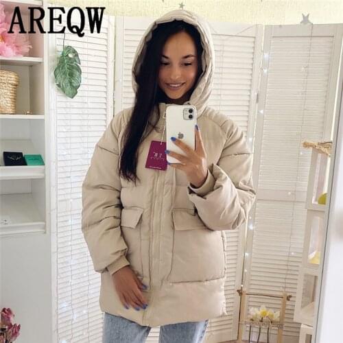 2021 New Autumn Winter Cotton Parkas Oversized Coats and Jackets Womens Outerwear Hooded Puffer Jacket Beige Blue Black