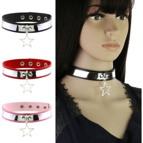 New Fashion Cosplay Goth Metal Hollow Star Pendant Necklace PU Leather Collar Choker Necklaces Harajuku Punk Rock Gothic Jewelry