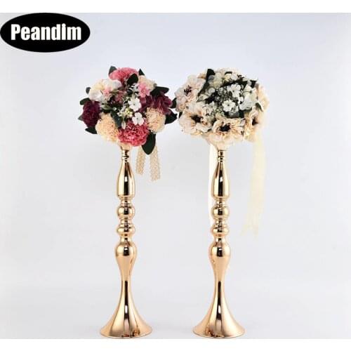 PEANDIM Wedding Decorations Metal Candle Stand Flowers Vase Candlestick Gold Plate Candle Holder