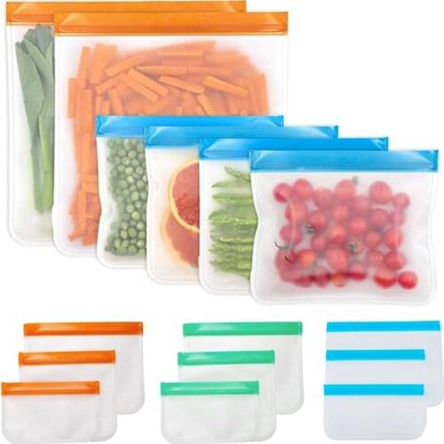 New Silicone Food Bag Frosted PEVA Silicone Food Preservation Bag Reusable Freezer Bag Zipper Upgrade Leak-proof Top Fruit Bag