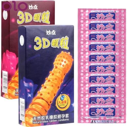 OLO 10Pcs/Box Ejaculation Delayed Cock Condom G Spot Latex Penis Sleeve 3D Big Particles Spike Dotted Much Oil Sex Toys for Men
