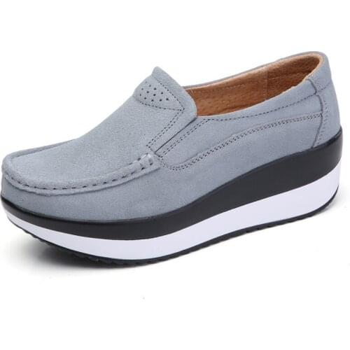 Fall 2020 New Sports Shoes Rocking Shoes Authentic Leather Platform Casual Shoes Lace-up Large Size Platform Women