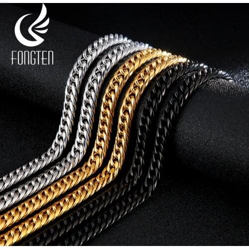 Fongten Curb Cuban Link Chain Choker Necklace Hiphop Men Punk Style Stainless Steel Mens Statement Long Necklace Jewelry