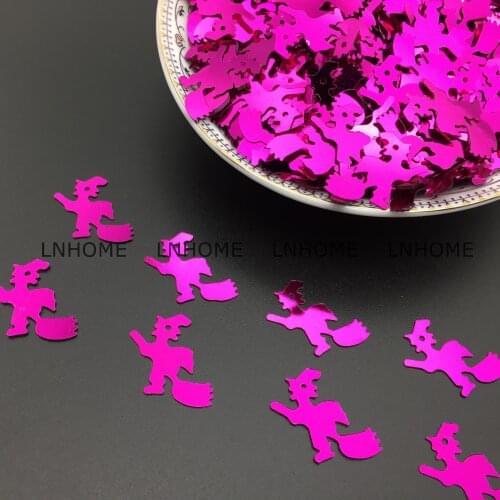 50g/lot 21mm Witches Flying On Broomsticks Loose Sequins Sewing Accessory For Halloween Party Rose Red 1 Hole