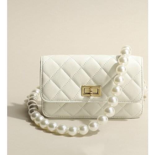 Luxury Famous Small Quilted Leather Women Messenger Bag With Pearl Chain Lamb Skin Diamond Lady Party Purse Handbag Clutch Bag