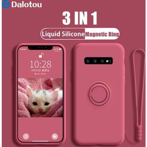 Luxury Liquid Silicone Ring Case For Samsung Galaxy A22 A32 A52 A72 A12 A50 A70 S10 S9 S8 Plus Note 10 9 Magnetic Holder Cover