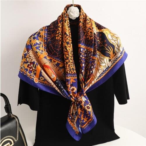 Twill Square Scarf For Women Headscarf Vintage Neckerchief Female Print Shawl Hair Wrap Hijab Headband Foulard Ladies Bandana