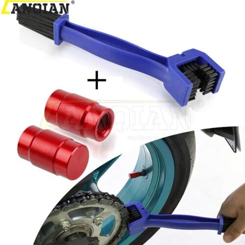 Motorcycle Chain Cleaning Brush Vehicle Wheel Tire Valve Stem Caps Covers For Piaggio Vespa GTS LX LXV 50 125 150 250 300 300ie