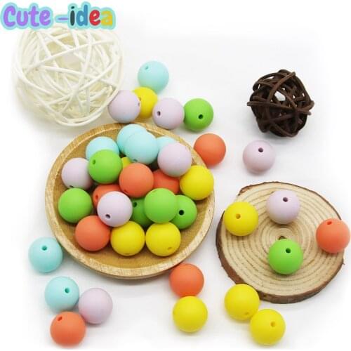 Cute-idea 12mm 50PCs silicone beads round loose pearl soft chewable teether BPA free pacifier teething chain Food Grade