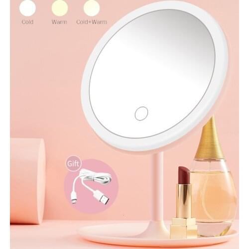 LED Mirror With Lamp Ladies Storage Makeup Lamp Adjustable Brightness USB Vanity Mirror Bedroom Round Mirror Backlight