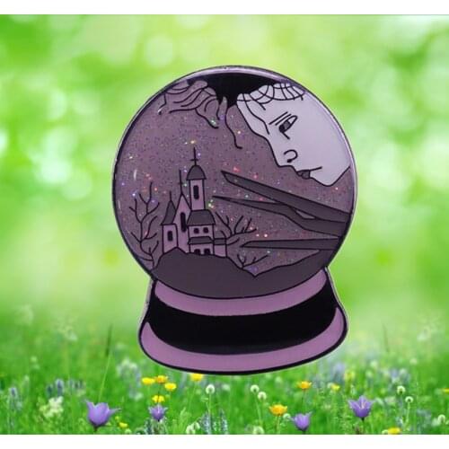 Tim Burton film Edward Kim Snow Dance Johnny Depp Crystal ball enamel pin ice sculpture Globe romance love Christmas brooch gift