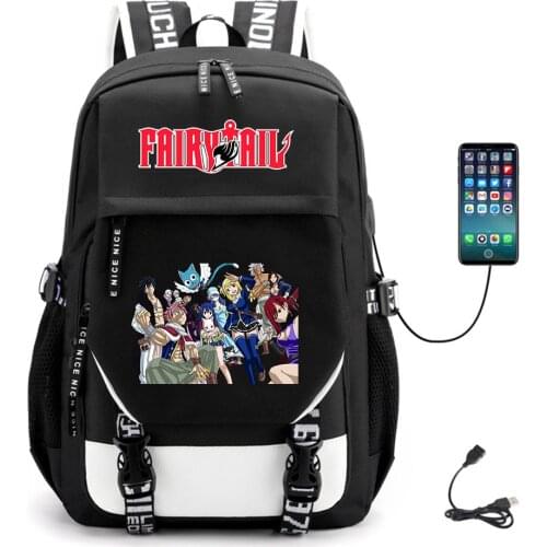 Anime Fairy Tail USB Fabric Schoolbag Packsack Canvas Unisex Teenger Casual Backpack Student High Quality Laptop Bag
