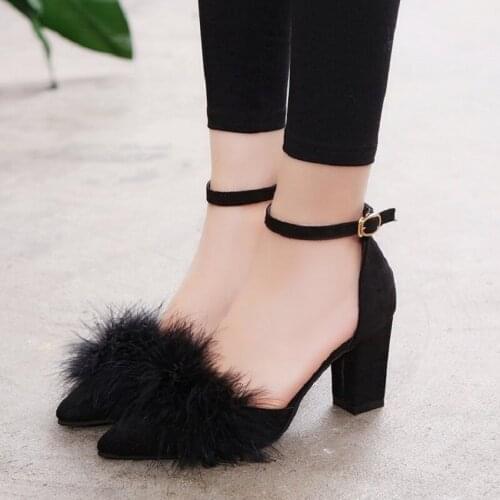 High heels new fashion cross with shallow mouth high heels fashion wild suede pointed thick with single shoes