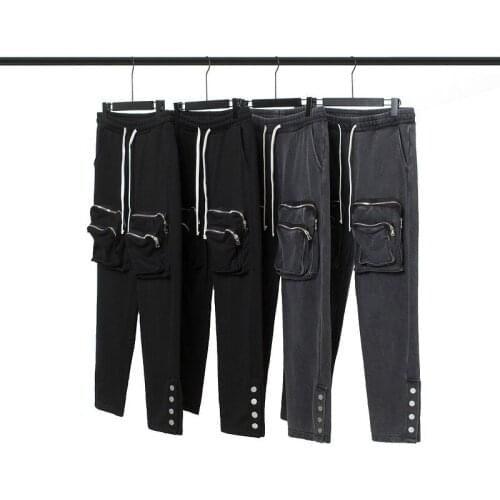 High Street Kanye Multi Pocket Pants With Button On Both Sides And Split Casual Sweatpants Hip Hop Trousers