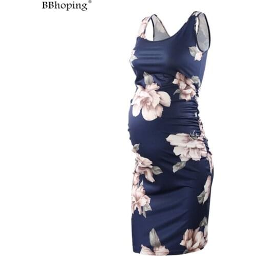 Floral Maternity Women Dress Pregnancy Dresses Mama Clothes Flattering Side Ruching Scoop Neck Print Pregnant Dresses Plus Size