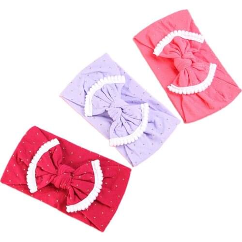 1Pcs Pom Pom Ball Baby Turban Head Bands Elastic Girls Hairbands Gold Dot Hair Bows For Baby Girls Kids Hair Accessories