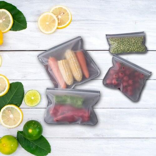 10PCS /5PCS Silicone Food Fruits Vegetable Storage Container Leakproof Reusable Zipper Food Storage Bag High-quality Storage Bag