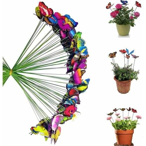 20Pcs/Set Garden Butterflies Yard Garden Flower Pots Outdoor Decoration Colorful Simulation Butterfly Stakes Garden Decoration