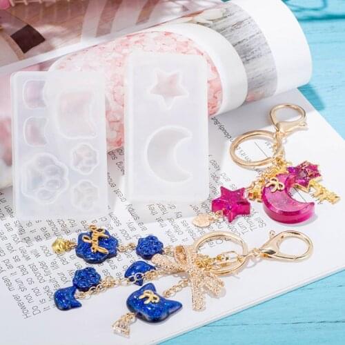 3 Pcs DIY Star Moon Footprint Love Heart Silicone Resin Mold Jewelry Tools