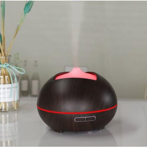 400ml Wood Grain Round Ultrasonic Humidifier Remote Control Aroma Diffuser Mist Maker with Colorful LED Night Light