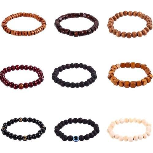 5 Pcs Handmade Wood Beads Bracelet for Women Men Elastic Chain Beads Strand Bracelets Jewelry Making Accessories Wholesale
