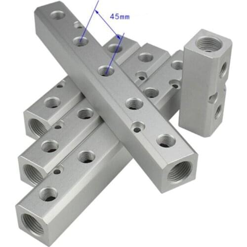 Wide Type 1/4" 1/2" BSP Female Thread 30x30mm Aluminium Pneumatic Manifold Block Splitter Quick Connector Distributor
