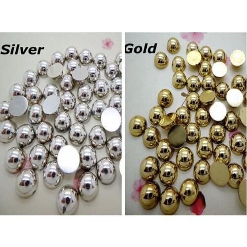 Free Shipping 10mm 100Pcs Silver/GoldCraft ABS Half Round Flatback Pearls,Loose Imitation Pearl Beads For DIY Decoration