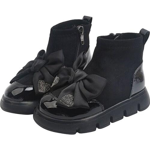 Girls Fashion Oxford Boots Toddler Little Big Kids Ankle Bow-Knot Martin Boots Children Side Zipper Autumn Winter Warm Shoes