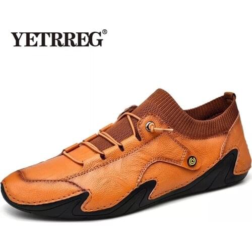 Brand Mens Casual Shoes Leather Mens Moccasins Loafers Outdoor Men Driving Shoes Non-slip Mens Sneakers Zapatillas Hombre