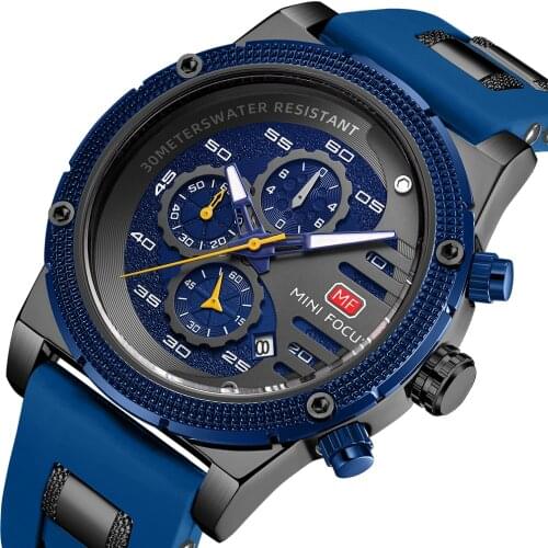MINI FOCUS Fashion Watches For Men Luxury Brand Quartz Waterproof Sport Wristwatch Relogio Masculino Reloj Hombre Silicone Strap