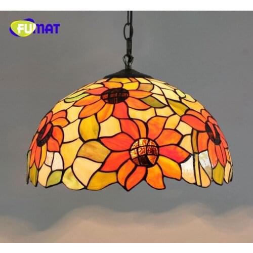 FUMAT American Creative Tiffany Retro Classic Sun Flower Stained Glass Art Grape bar Restaurant coffee Chandelier