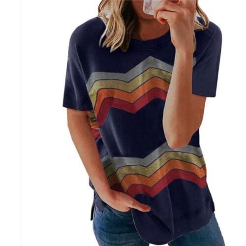 Short Sleeve Loose T-Shirts Girls Summer 2021 New Fashion O-Neck Striped Basic Casual Women T-Shirt Lady Tops Plus Size 2XXL