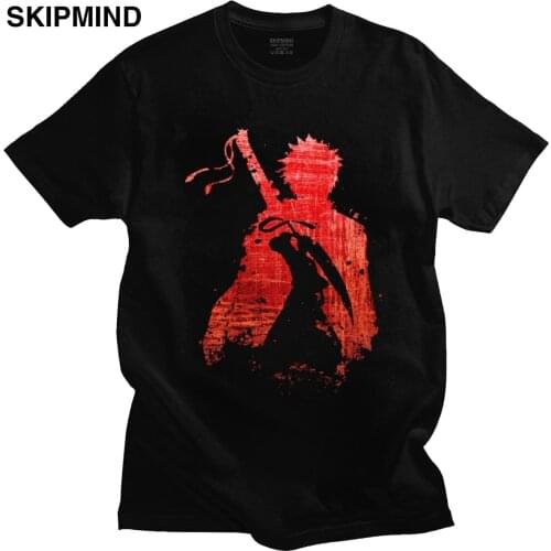 Ichigo Kurosaki T-shirts Men 100% Cotton Shinigami Anime Bleach Tee Tops Crew Neck Short Sleeve Graphic T Shirt Clothing Merch