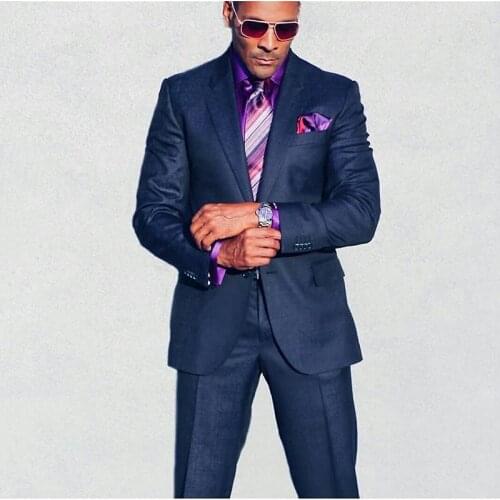 Custom Made Navy Wedding Men Suits 2 Pieces Groom Best Man Pants Suit Business Wedding Blazer Coat (Jacket+Pants)