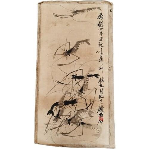 Chinese Old Rice Paper Picture Qi Baishis Shrimp Painting