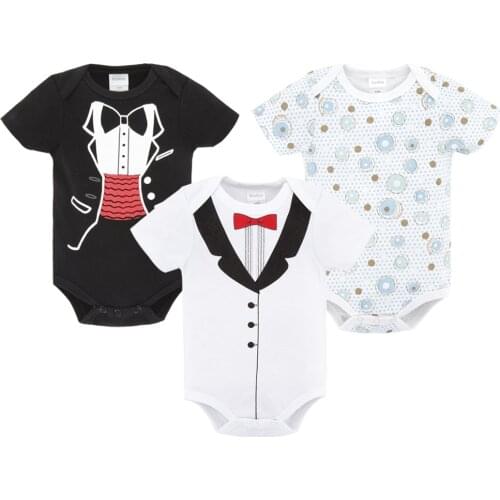 Kavkas Baby Boy Clothes Summer 100%Cotton Black And White Tie Print Three Piece Short Sleeve Bodysuit vetements bebe garçon