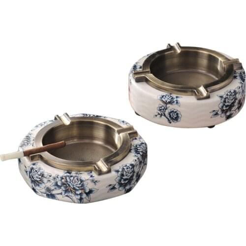 Ceramic metal ashtray new Chinese blue and white household ashtray advertising cigar ashtray