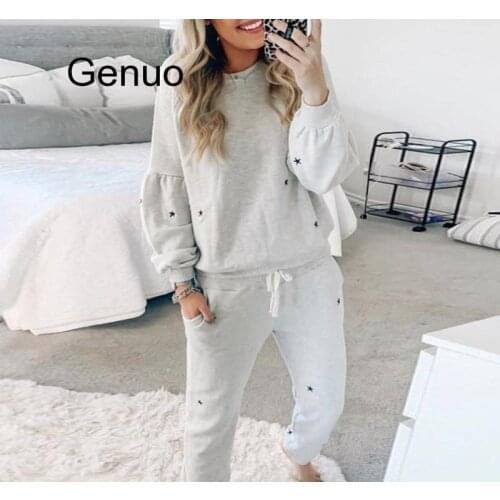 2 Peice Set Women Elegant Pant Sets Female Casual Outfits Jogger Two Piece Set Korean Sports Suit Black Cotton Tracksuit