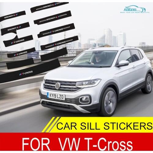 Car Door Sill Leather Pedal Stickers For Volkswagen VW T-Cross 2018-on Tcross Protection Plate Carbon Fiber Threshold Strip