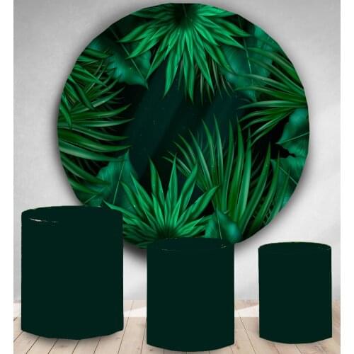 Tropical plants Green leaves round panel backdrop circle background wedding birthday bridal shower party decor polyester fabric
