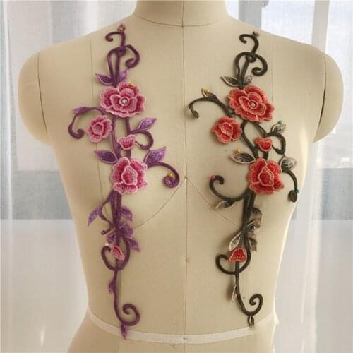 2Pieces Embroidery Lace Fabrics Floral Lace Appliques DIY Crafts Lace Accessories For Garment Patch Material 10x39cm