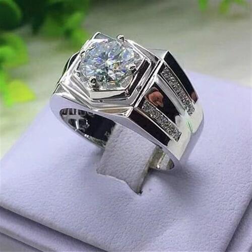 2021 Trendy Hexagonal Geometric Zircon Mens Ring Party Wedding Ring on Finger Jewelry Size 7-12