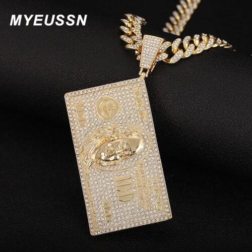 Men Hip Hop Dollars Pendant Necklace Iced Out Full Drill Cuban Chain Neckalce Pendant Mens Charm Hip Hop Dog Tag Jewelry Gift