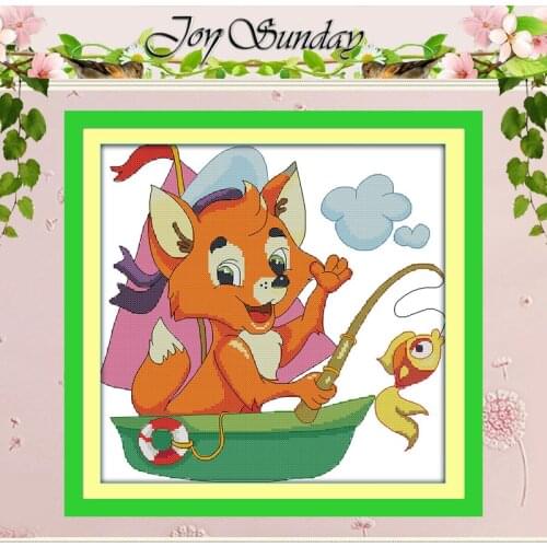 The fishing fox Patterns Counted Cross Stitch 11CT 14CT Cross Stitch Set Wholesale Cross-stitch Kit Embroidery Needlework