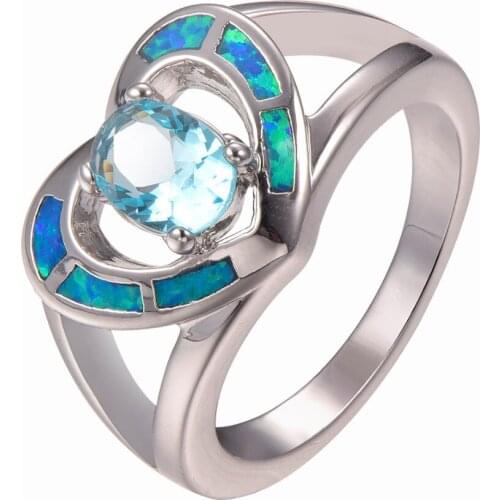 New Arrival Simulated Aquamarine With Blue Fire Opal 925 Sterling Silver Ring Size 6 7 8 9 10 R1351