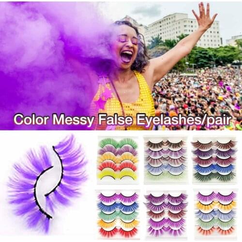 New False Eyelashes 5 Pairs Self-adhesive Eyeliner Set Thick Magnetic Eyelashes Set Color Messy False Eyelashes Fluffy Colorful