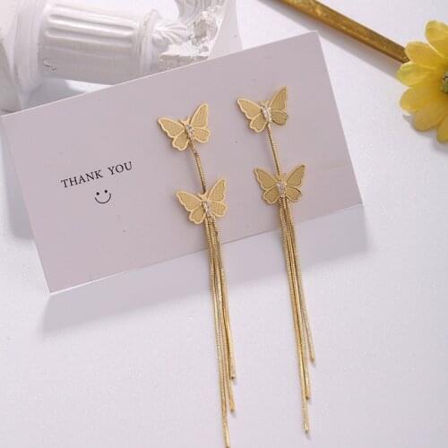 New product long tassel butterfly earrings Korean temperament high-end sense of face thin butterfly earrings women
