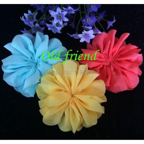 3.2" Thick Chiffon Blossom Flowers Girls Hair Flower For Headbands Dress Free Shipping 120/lot 15 color IN STOCK