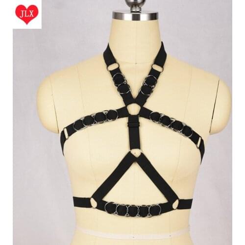 Punk Goth bondage lingerie harness bra new Handmade women elastic body harness Harajuku Gothic sexy lingerie halloween cage bra